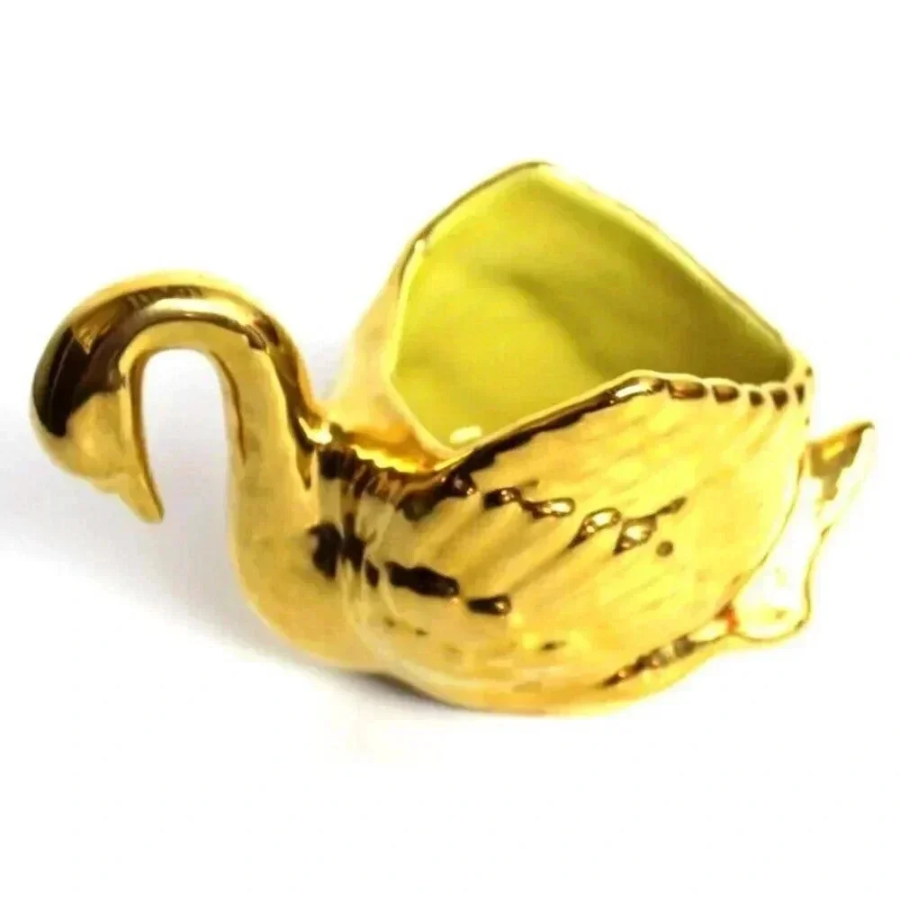 Vintage MCM Weeping Gold 22KT Swan Candy Dish Planter Room Decor Figurine